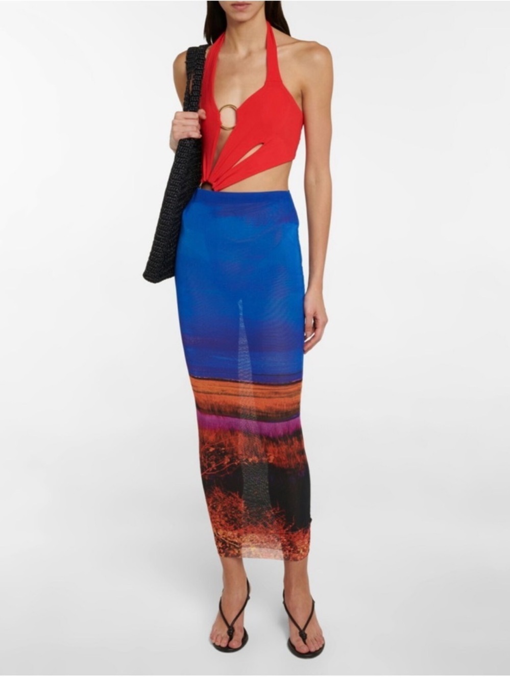 LOUISA BALLOU Printed mesh maxi skirt like new swim cover size large